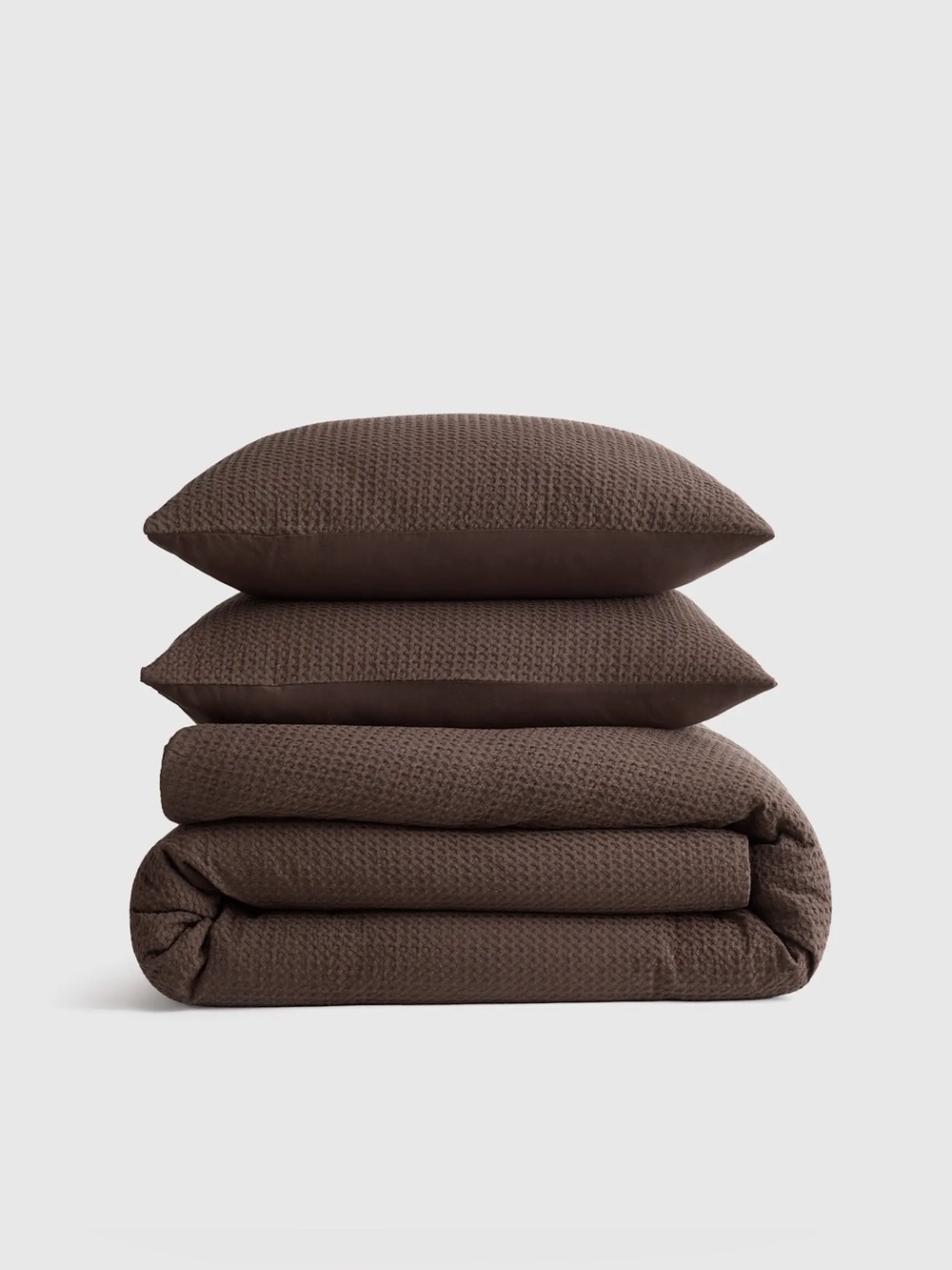 New Quince Organic Luxe Honeycomb Duvet Cover Set King/CalKing $134 Espresso